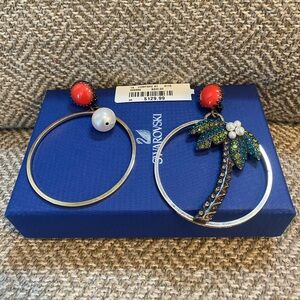 Swarovski Crystals Vintage Large gold hoop clip on earrings Faux pearl & crystal